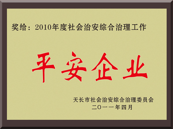 2010年度社会治安综合治理工作平安企业